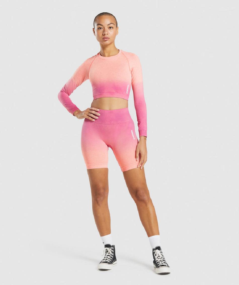 Gymshark Adapt Ombre Seamless Ženske Dugi Rukav Narančaste Roze | HR 3487JPQ